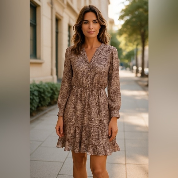 MNG Mango Suits Dresses & Skirts - MNG Mango Suits Women's Animal Print Sheer Layered Dress